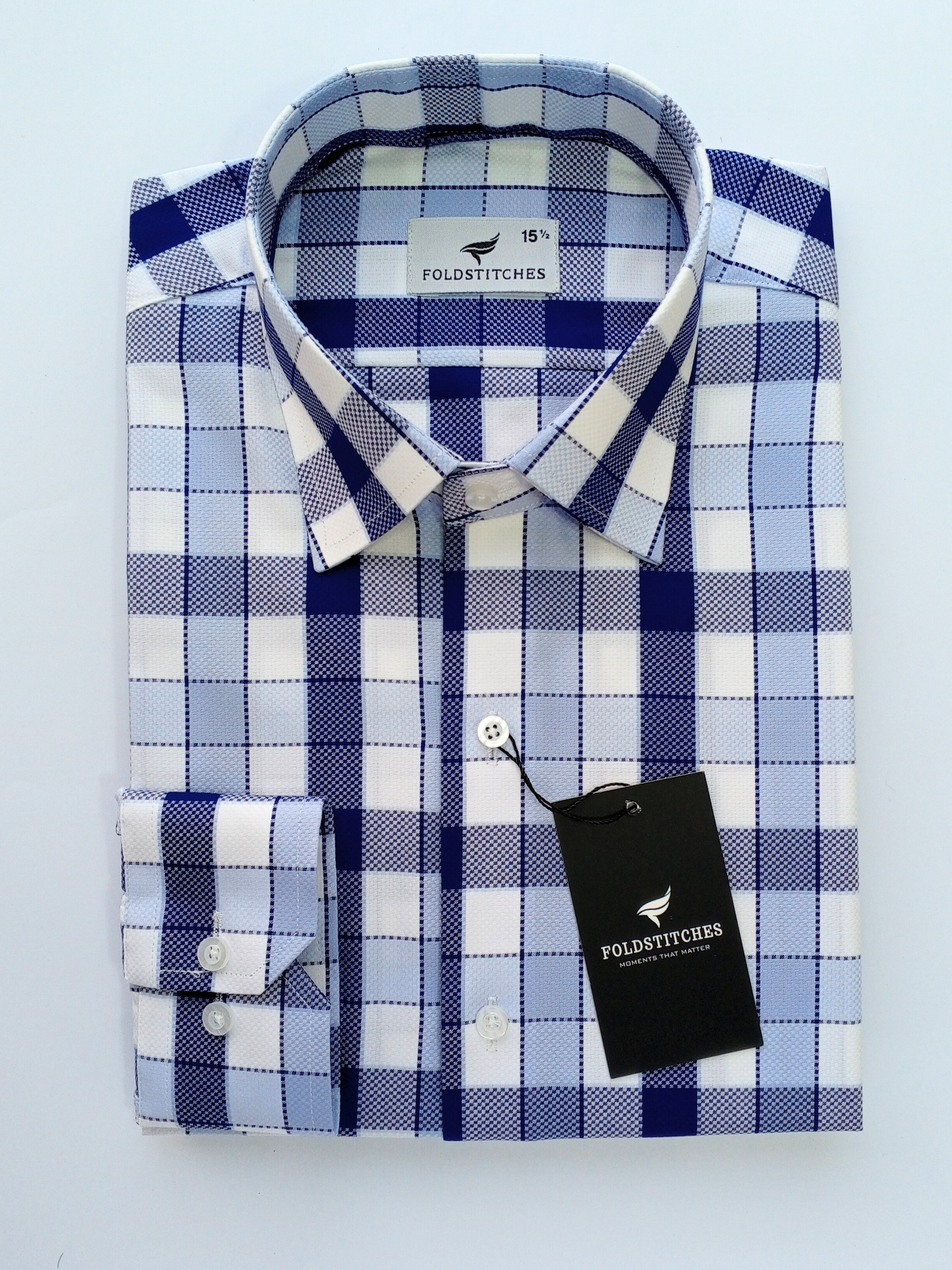 White, Blue & Light Blue Checkered, Men’s Formal Shirt