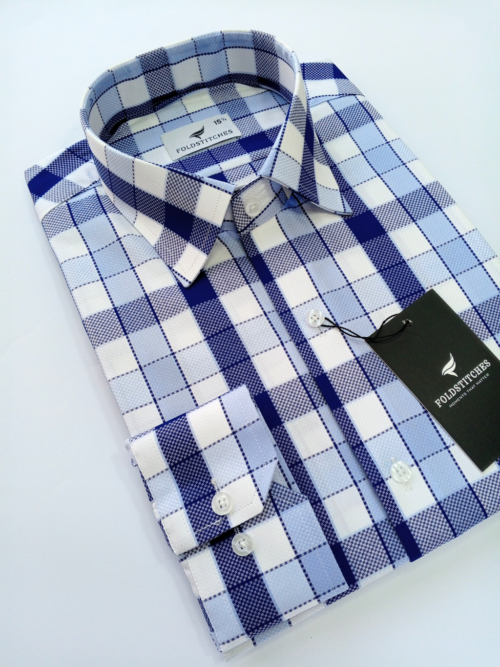 White, Blue & Light Blue Checkered, Men’s Formal Shirt