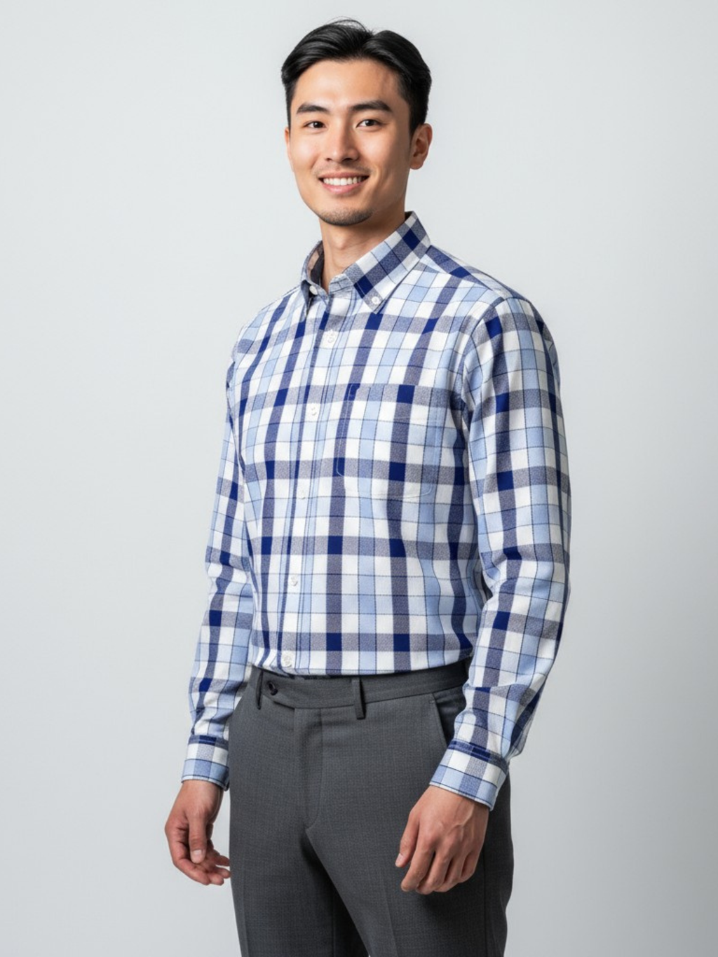 White, Blue & Light Blue Checkered, Men’s Formal Shirt