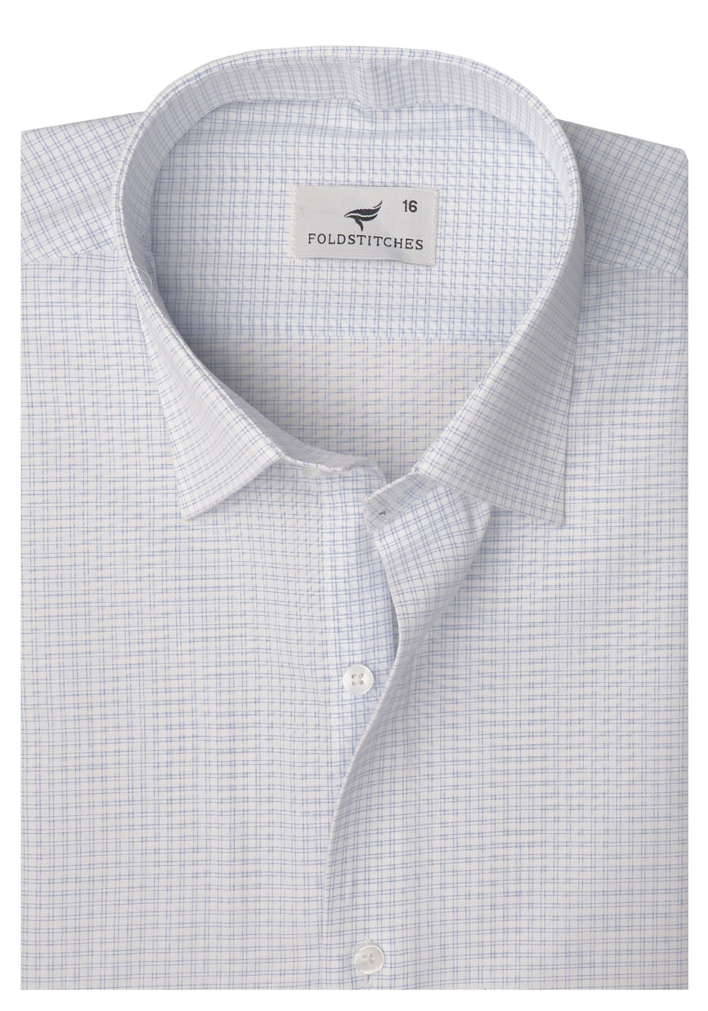 White Light Blue Check. Men's Formal Shirt.
