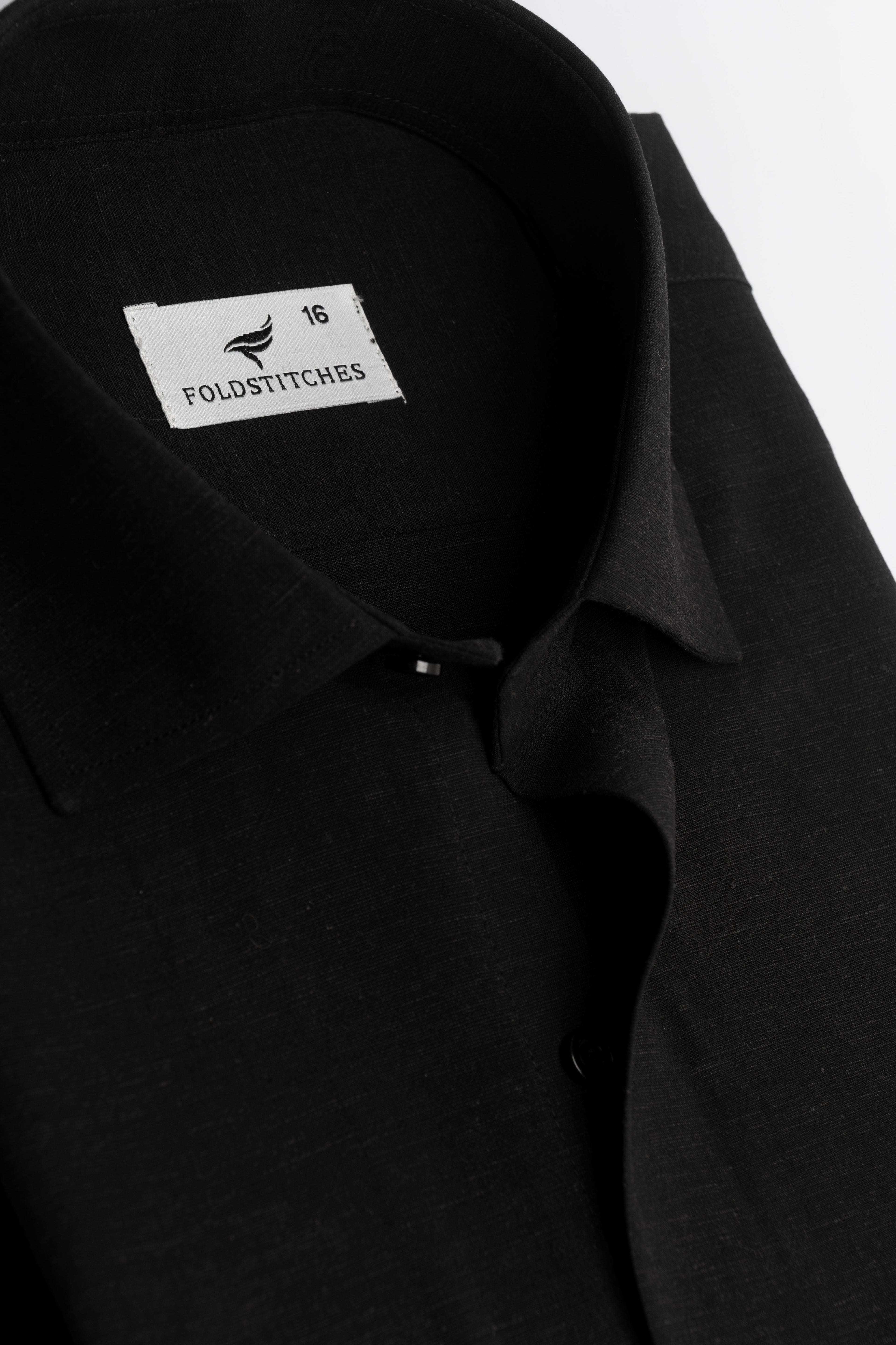 Black Self Textured Linen. Men's Formal Shirt.