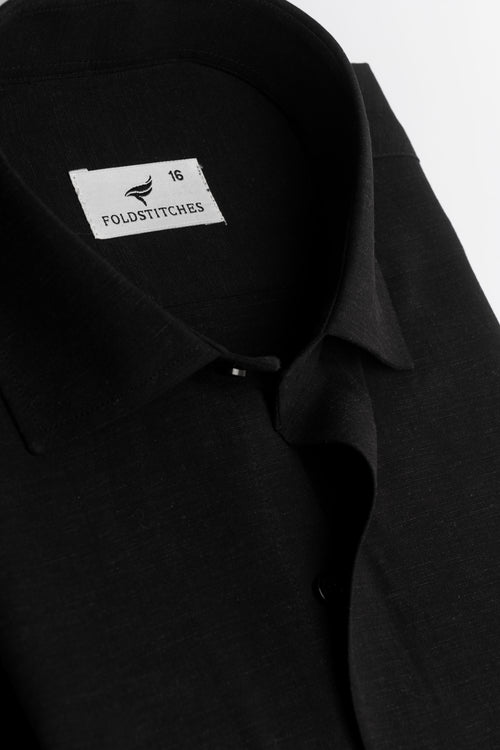 Black Self Textured Linen. Men's Formal Shirt.