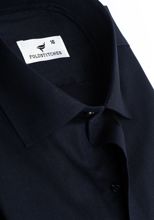 Dark Blue Linen. Men's Formal Shirt.