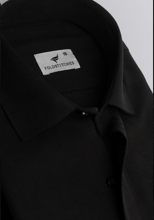 Black Self Textured Cotton. Men's Formal Shirt.