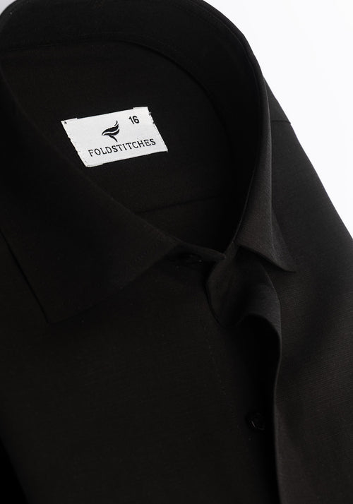 Black Linen Self Design. Men's Formal Shirt