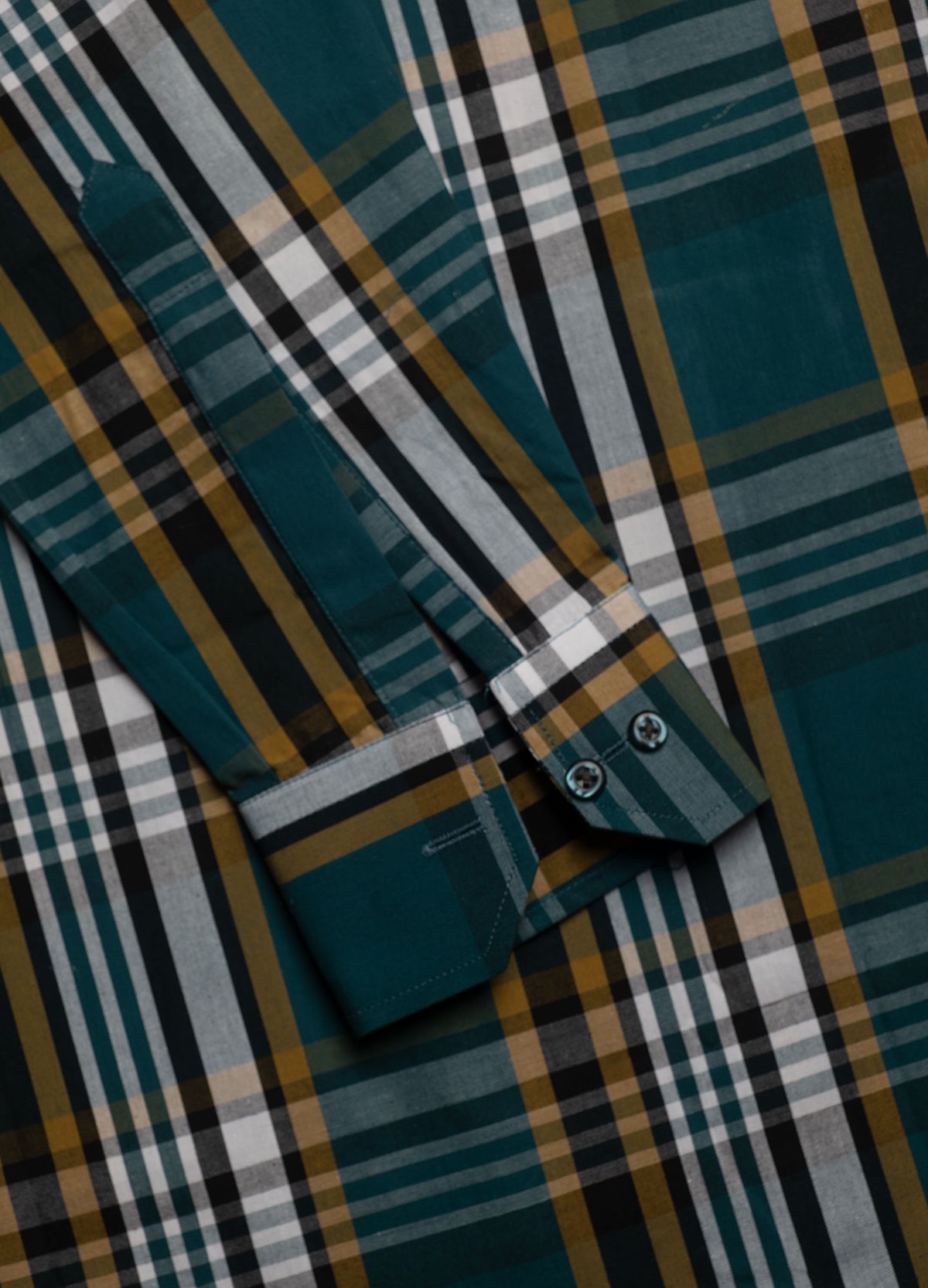 Teal, Mustard, Black, and White Plaid