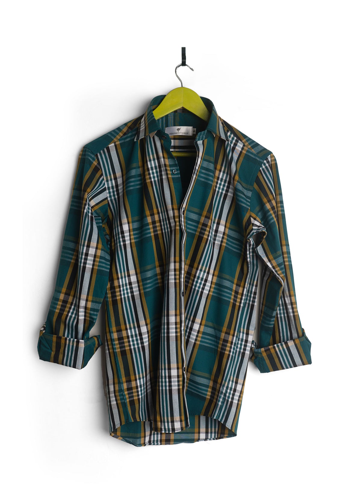 Teal, Mustard, Black, and White Plaid