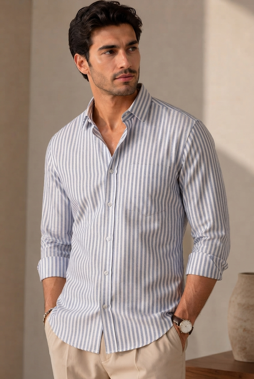 White & Blue Striped, Men’s Formal Shirt