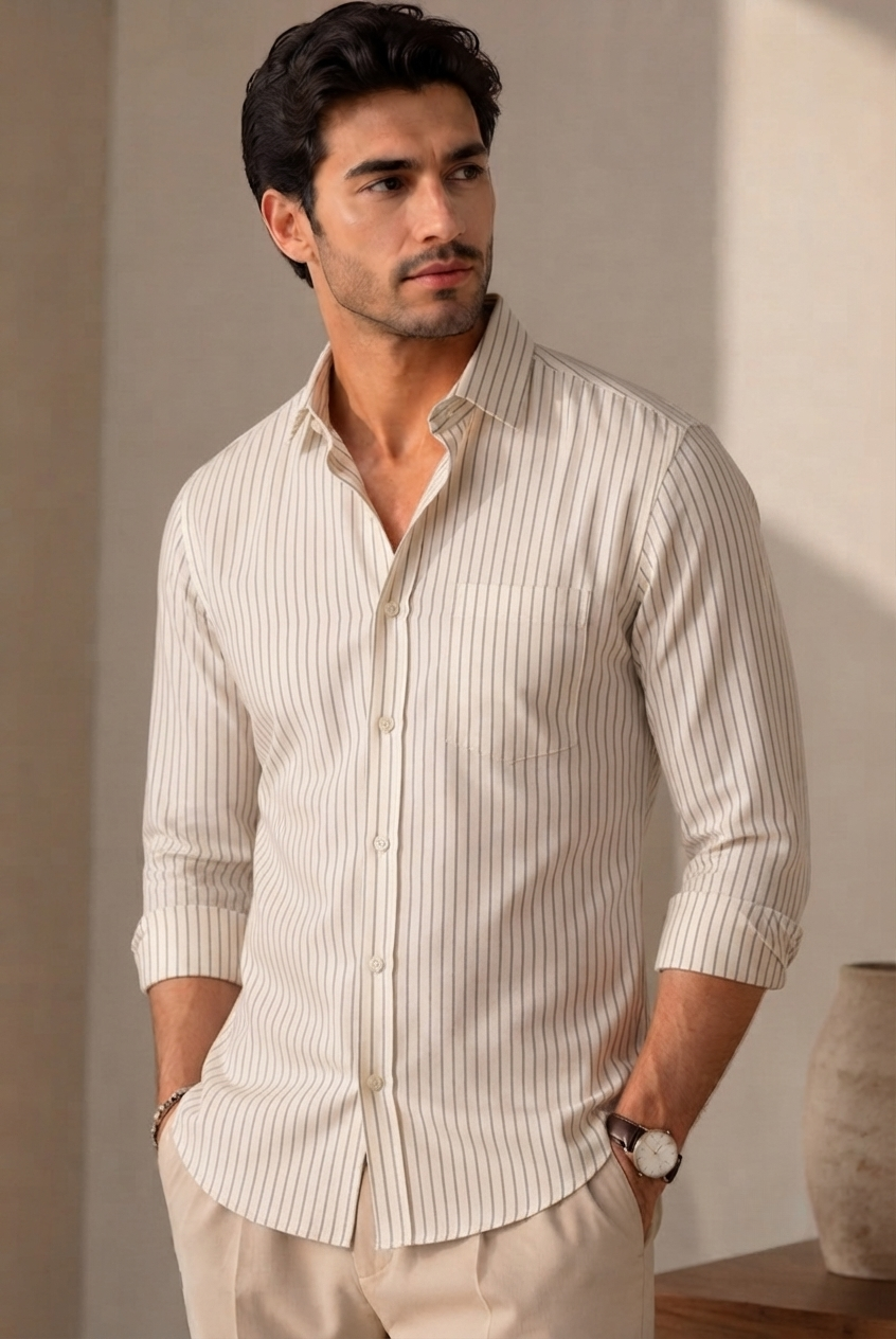 White & Black Striped, Men’s Formal Shirt